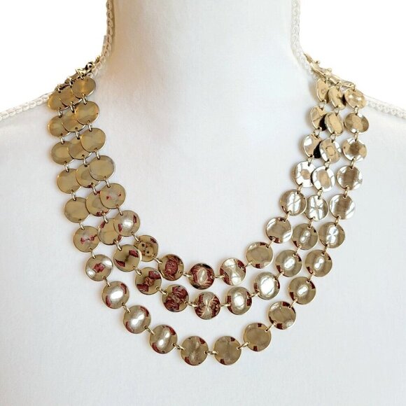 Talbots Triple Row Gold Tone Discs Necklace Classic Timeless Versatile Career - Picture 2 of 8